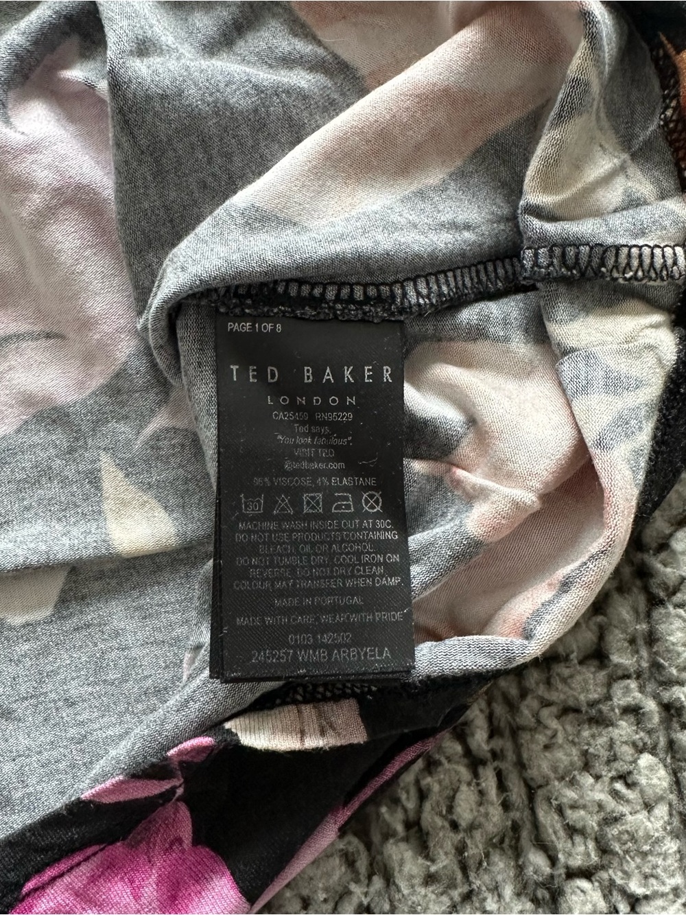 Ted Baker Arbyela Black Floral Short Sleeve Top, Small, Size 1 - Picture 6 of 6